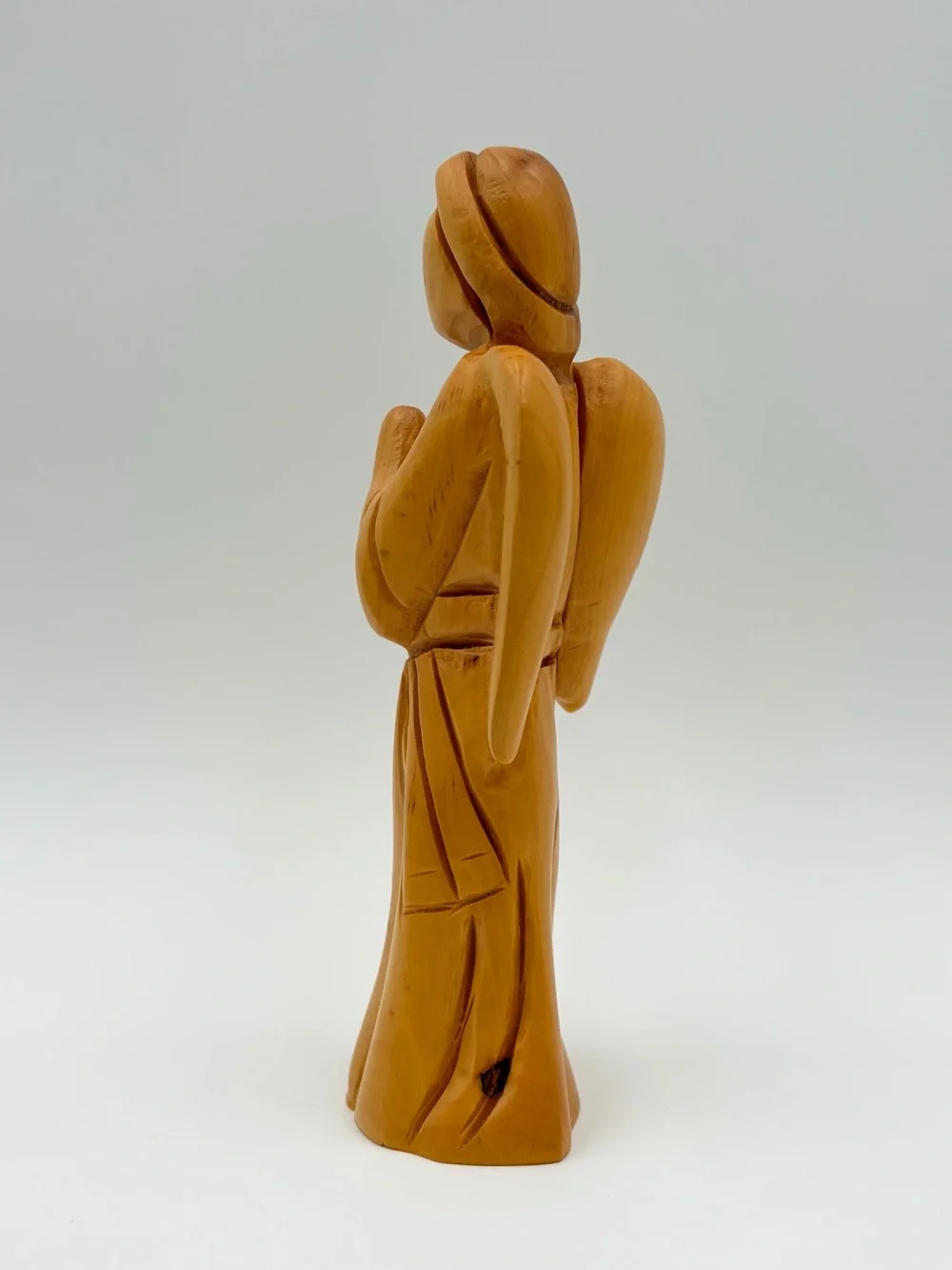 Hand Carved Wood Wooden Praying Angel Figurine Christmas 7 in